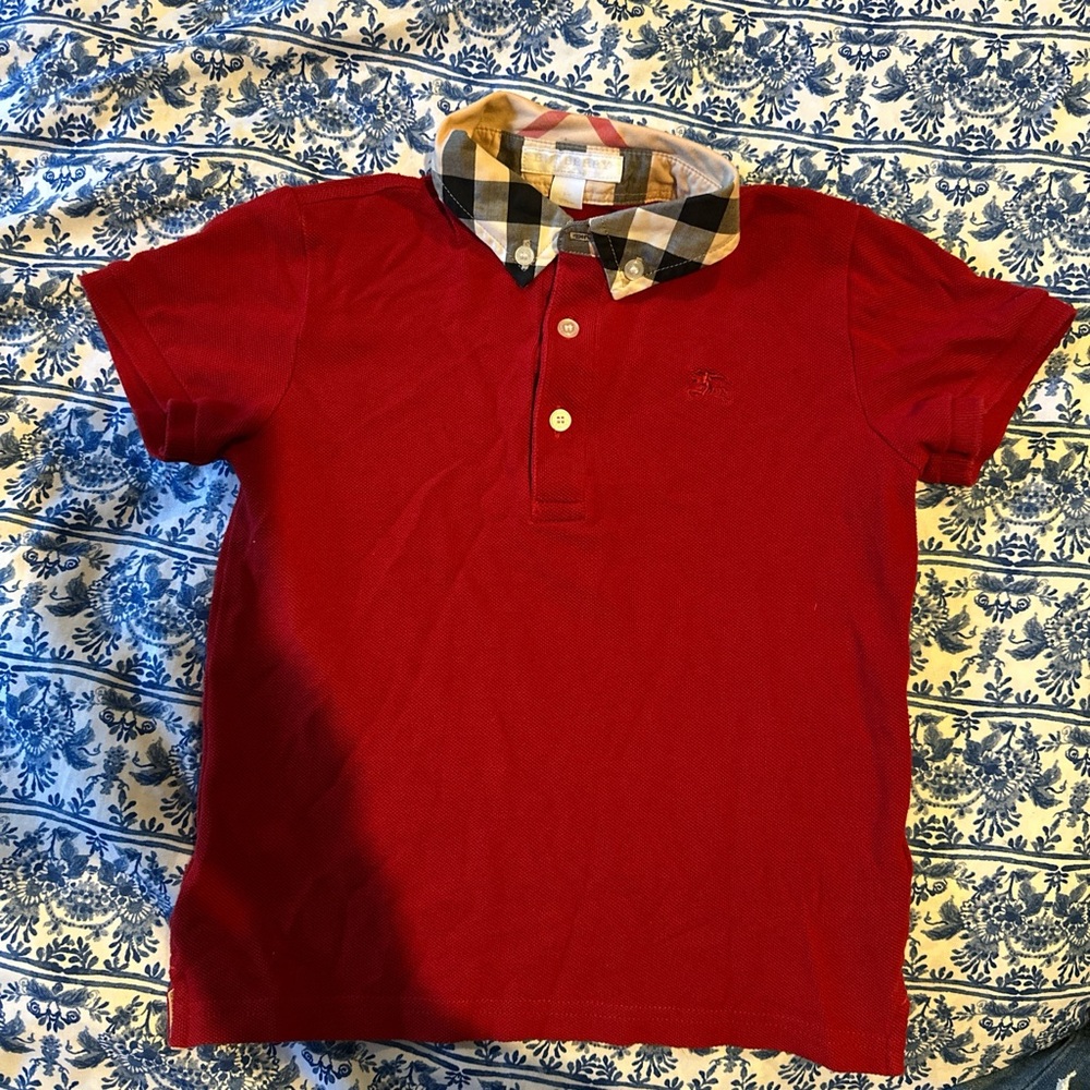 Burberry Red Polo with Checkered Collar